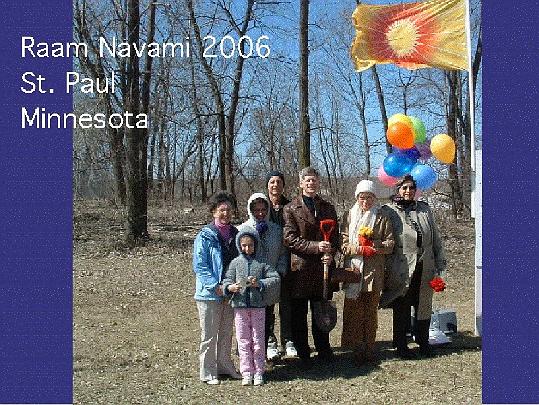 02 groundbreaking.jpg - Group assembled for ground breaking at the site for the Minnesota Peace Palace on Victory Day 2006, an auspicious day for new beginnings in the Vedic Calendar.